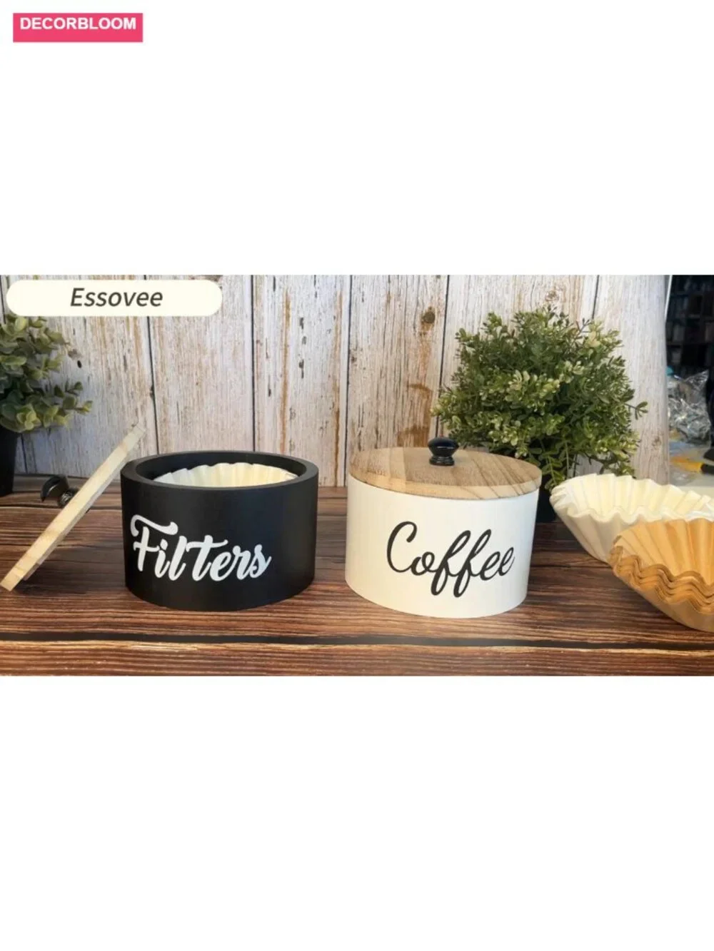 Wooden Coffee Filter Holder with Lid, Rustic Farmhouse Coffee Storage